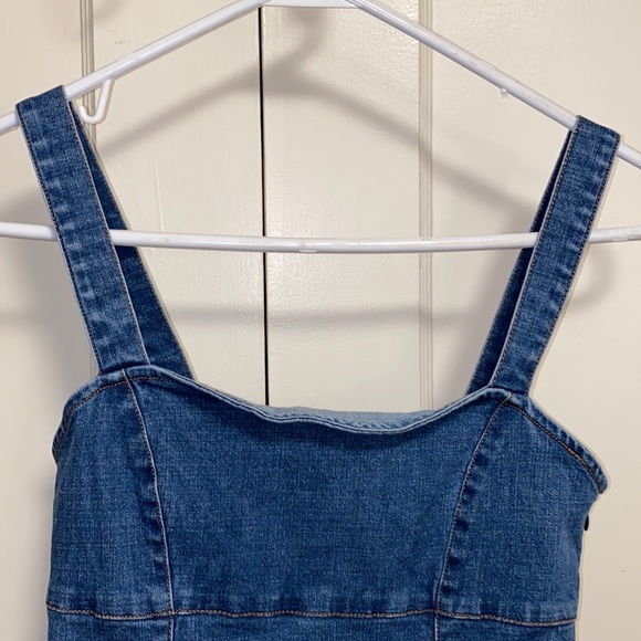 Forever 21 Small Denim Bodycon Mini Dress Ruffled Hem - Picture 4 of 13